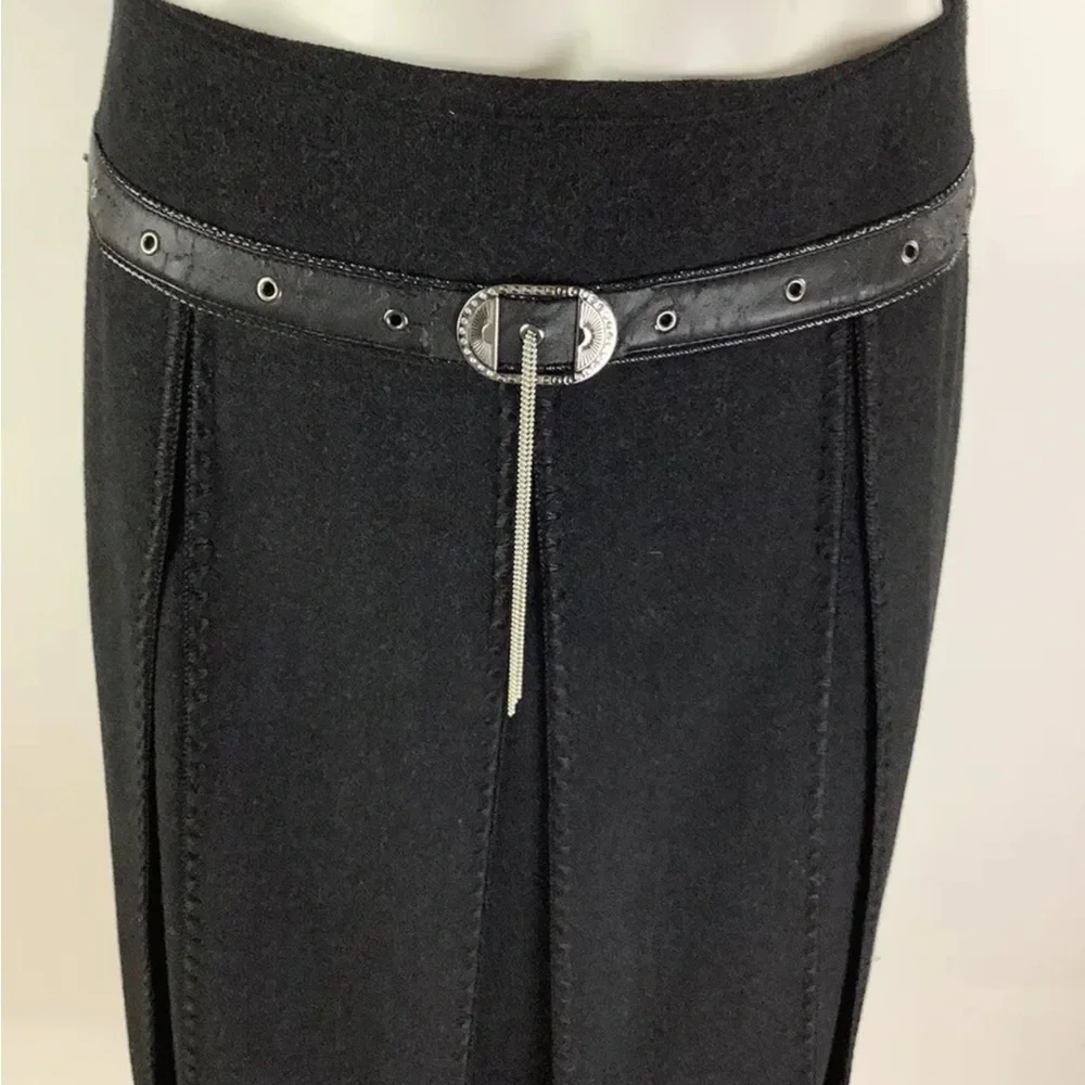 Vintage Forwear New York Sz 2 Flare Pleated Skirt Black Polyamide Belt Detail